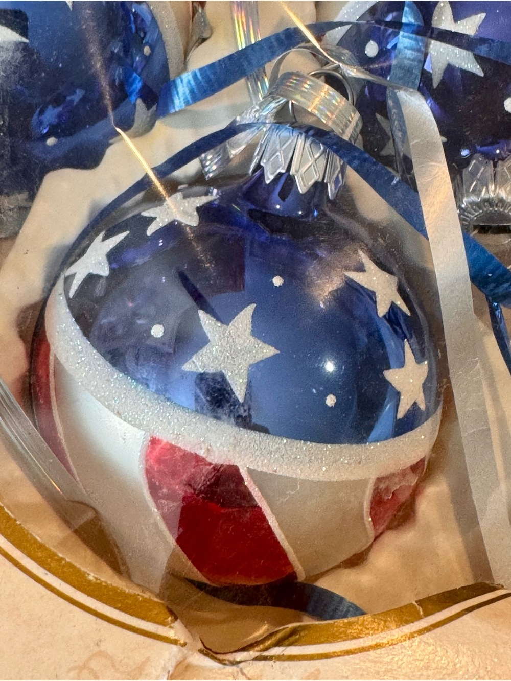 🇺🇸 USA American Red, White & Blue Star Stripe Glass Ornaments - 2004 - 2” - Picture 3 of 15
